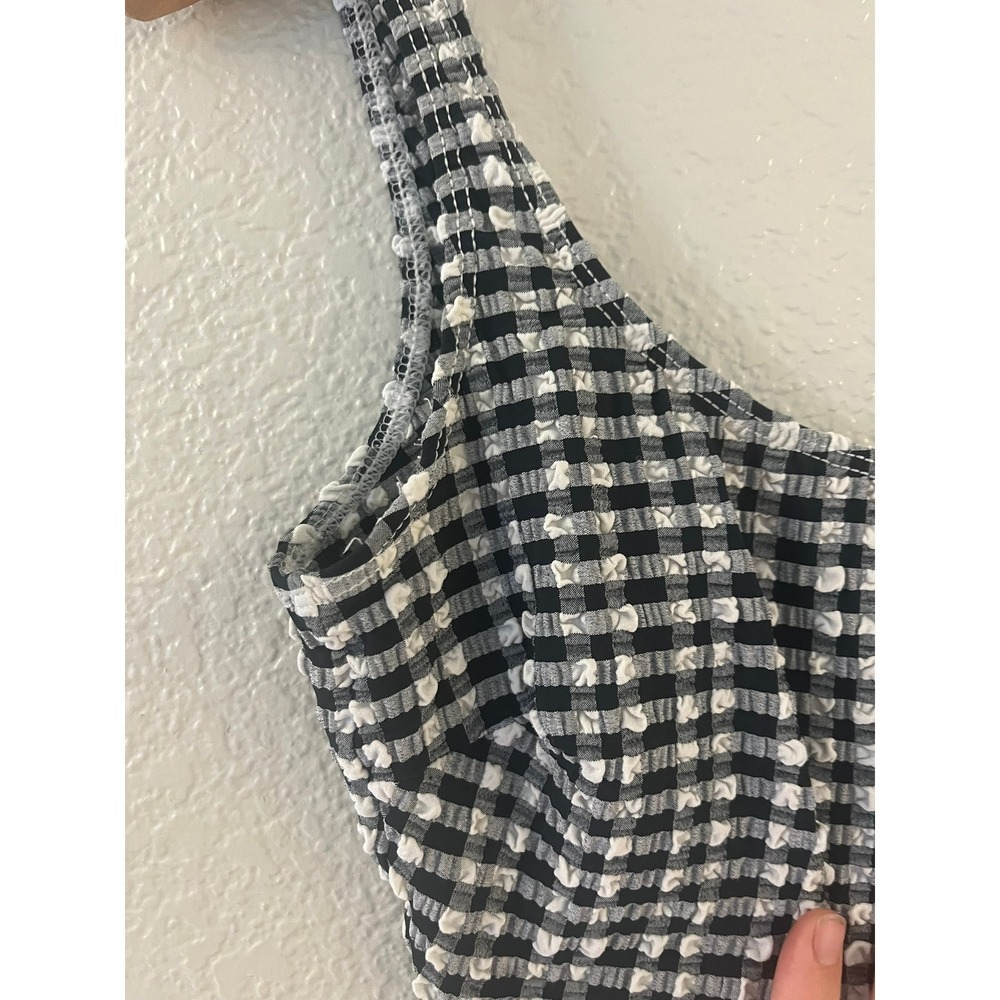 Azul Gingham One Piece Swimsuit Black White Seersucker Texture Scoop Back Size 6 - Picture 2 of 7
